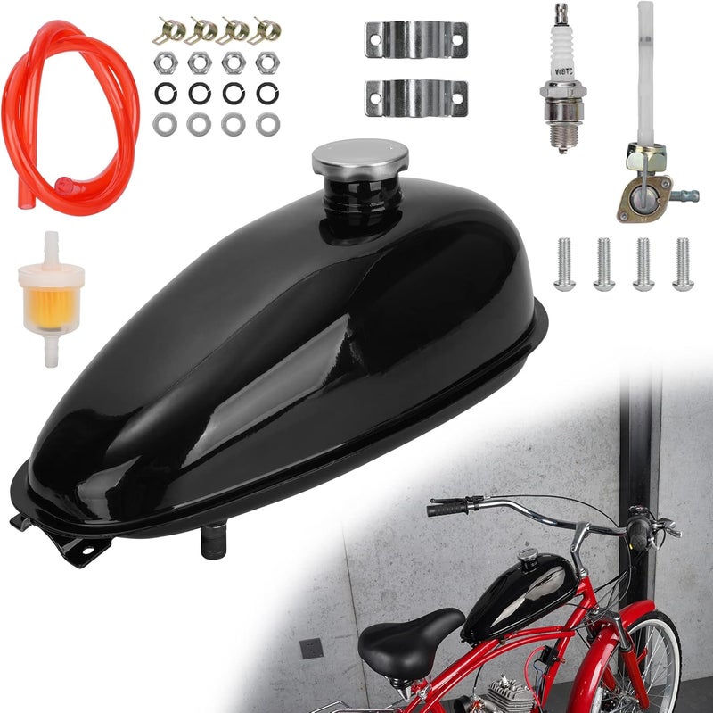 MTATCN 4L 1.06 Gallon Mini Bike Gas Tank Fuel Tank with Cap & Spark Plug & Petcock & Fuel Line & Fuel Filter for 2 stroke 49cc 60cc 66cc 80cc Engines Motorized Bicycle Motor Bikes - Image 1